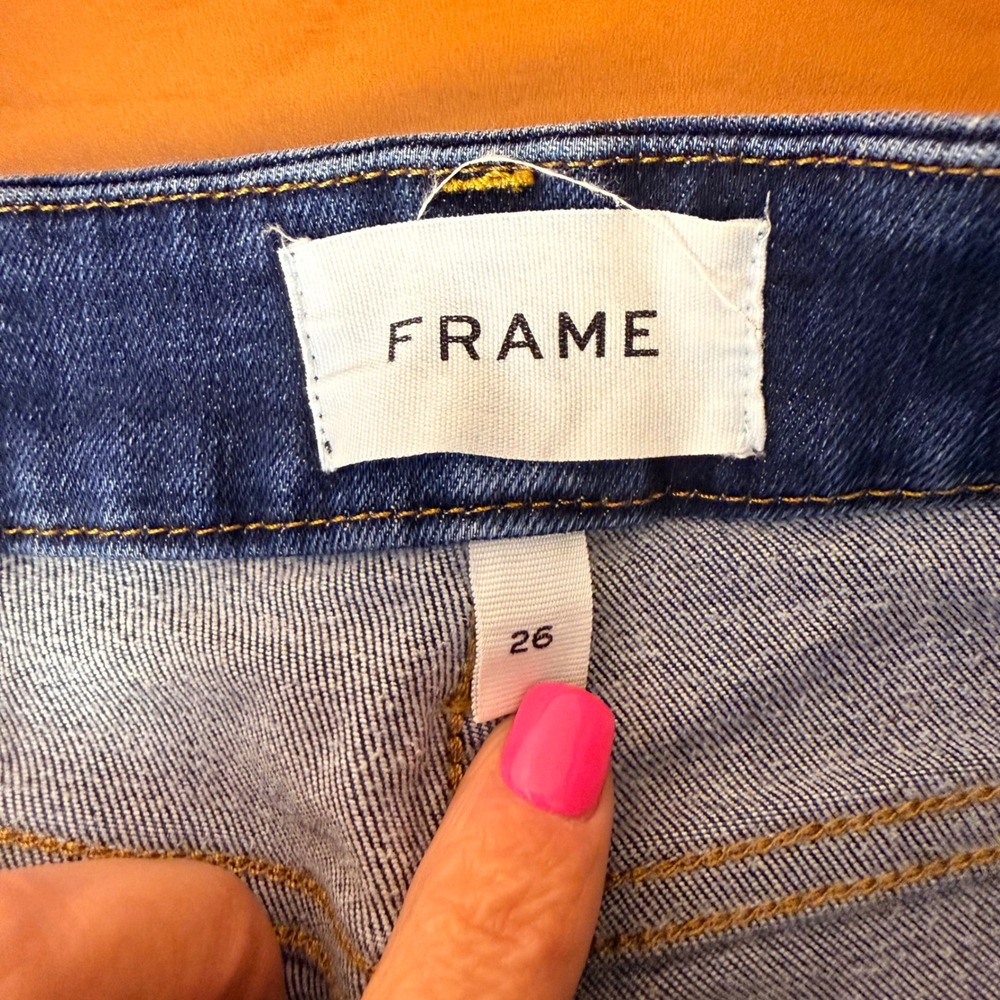 Frame Le Mini Boot High Rise Dark Wash Bootcut Jeans Size 26 Indigo Stretch - Picture 2 of 9